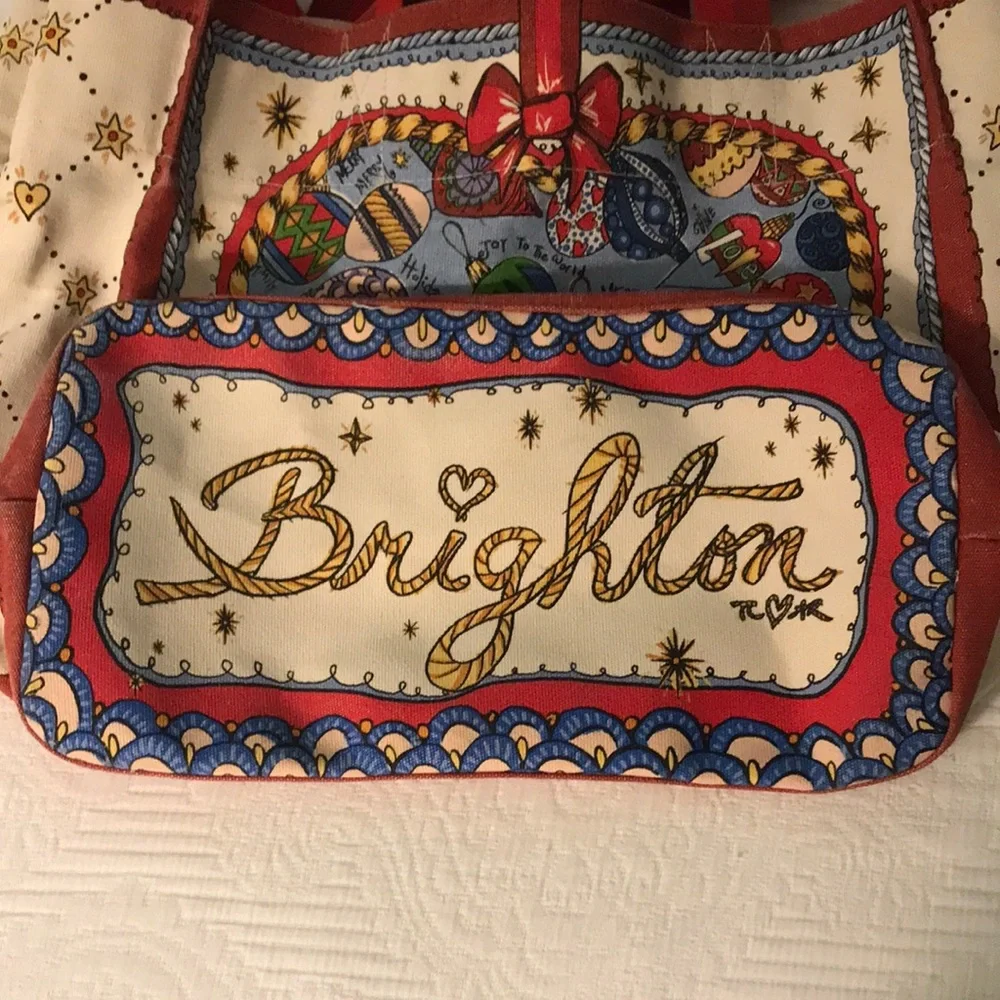 Brighton Love Hearts & Christmas Red & White Colorful Printed Tote Book Bag